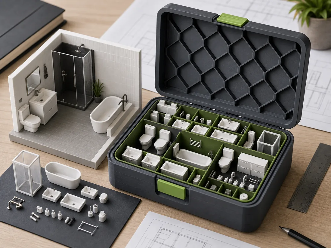 Kit de banheiro em escala com louças e acessórios para maquete