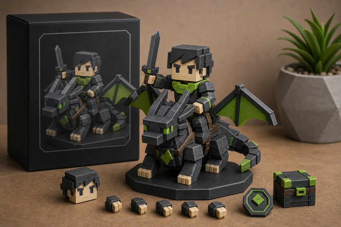 Miniatura articulada de golem blocado impressa em 3D