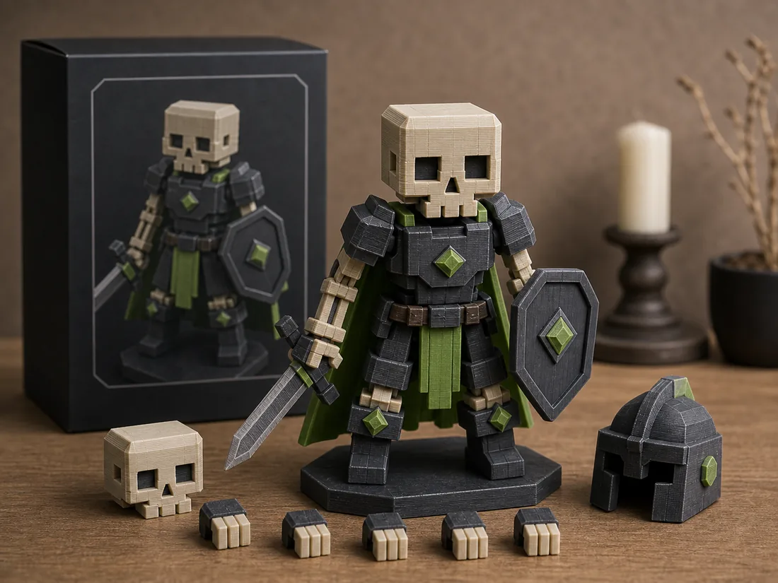 Miniatura articulada de mago blocado com cajado impressa em 3D