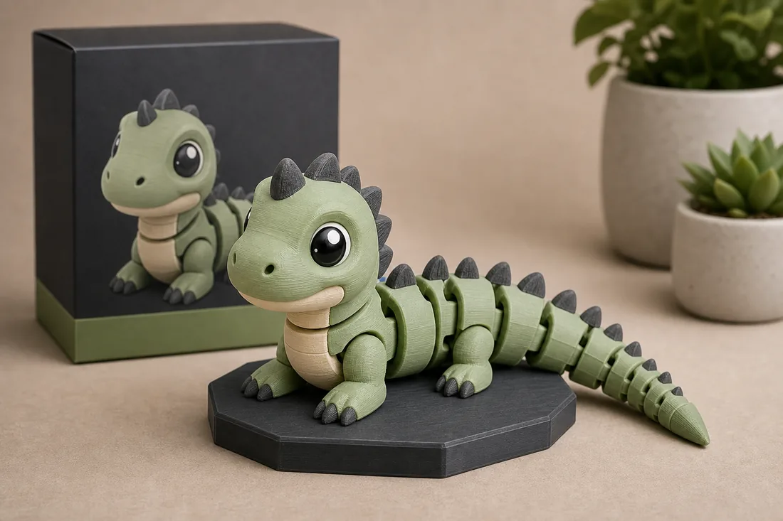 Bichinho articulado fofo em formato de dinossauro bebê impresso em 3D