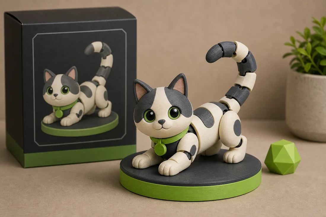 Bichinho articulado fofo em formato de gatinho impresso em 3D